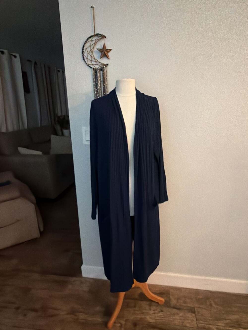 Lisa Rinna Collection Navy Blue Ribbed Open Front Cardigan 3XP
